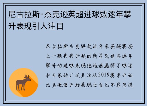 尼古拉斯·杰克逊英超进球数逐年攀升表现引人注目
